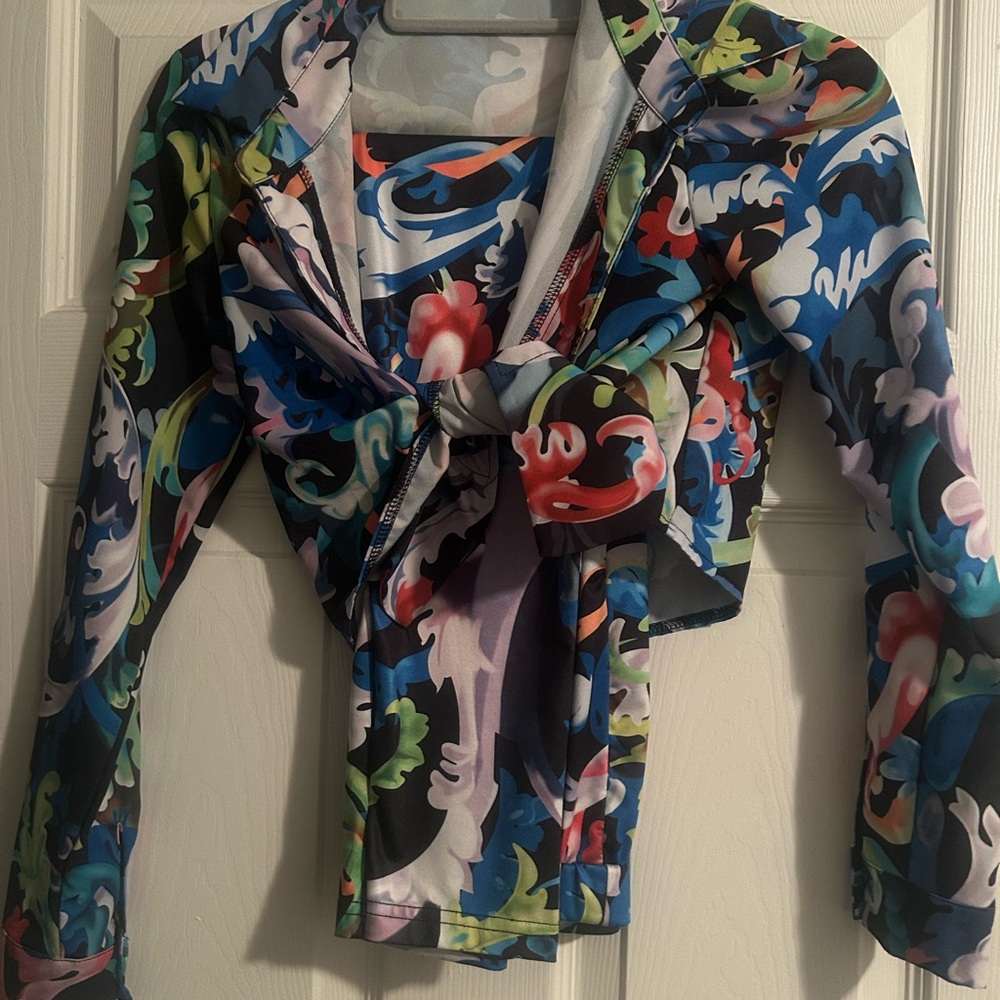 Colorful Patterned Tie-Front Top and matching pants